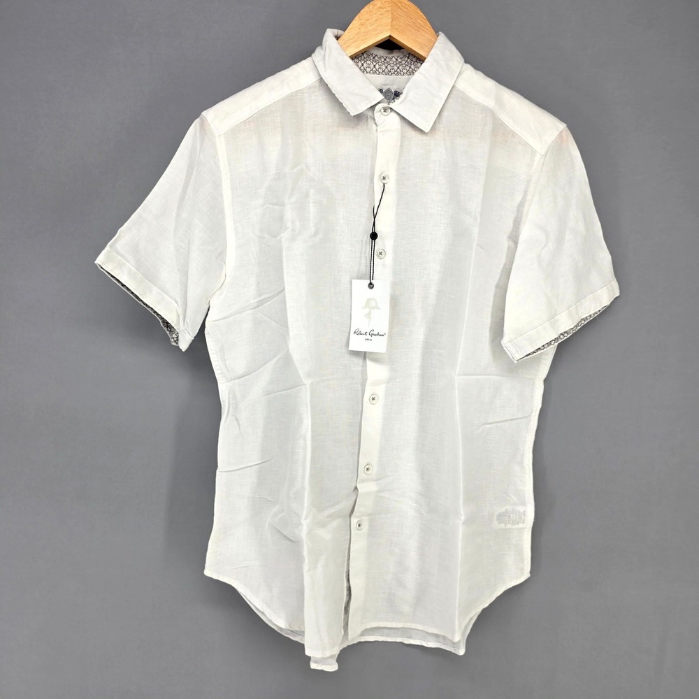 Robert Graham Borsi Shirt Mens S White Linen Blend Classic Fit Short Sleeve NWT